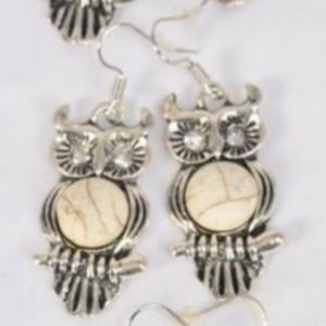 Owl Earrings Ivory white Semiprecious Stone casual Earrings 1 pr Tribal NEW NWT